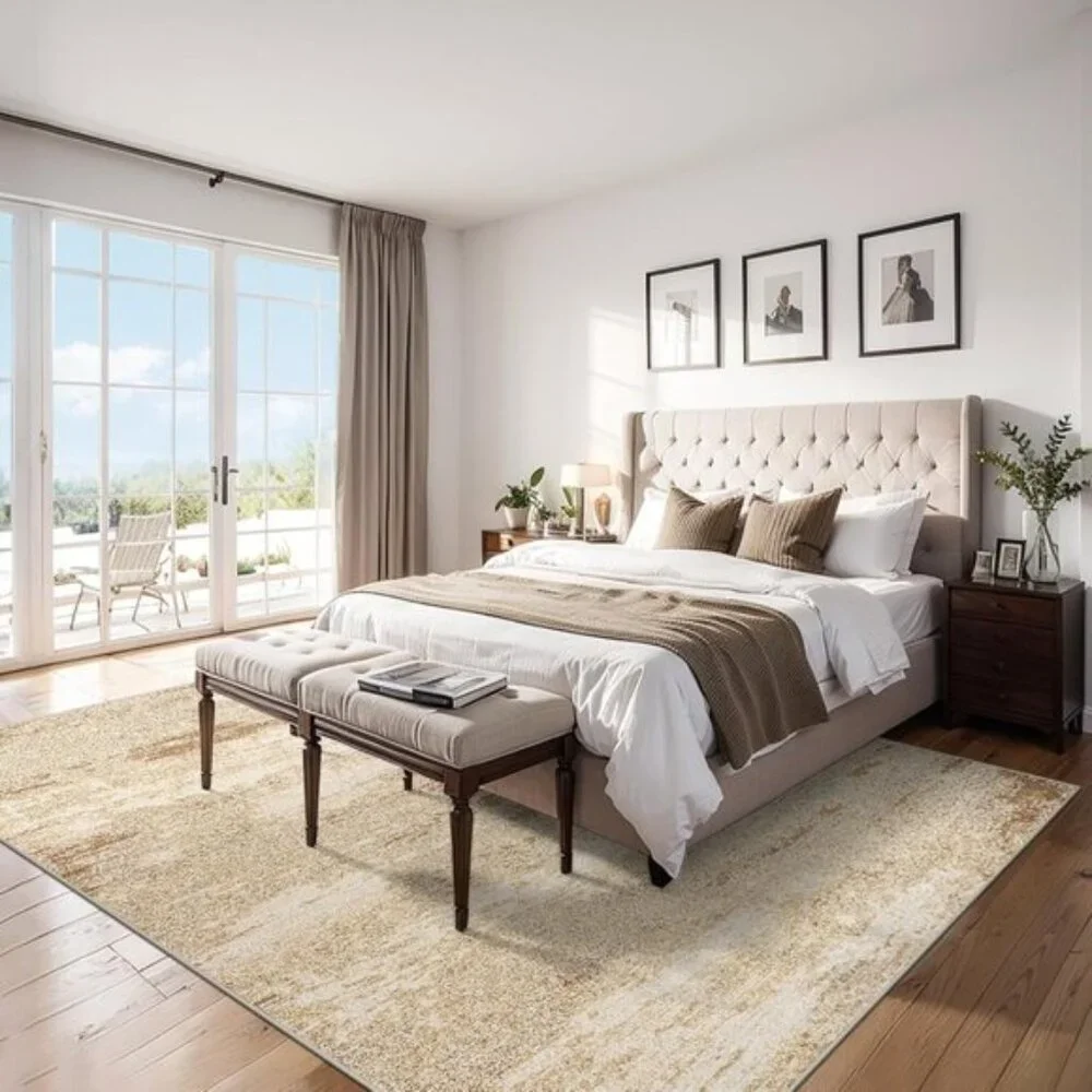New 8x10 Beige Area Rug, Washable Modern Abstract Soft Non-Slip Carpet for Home